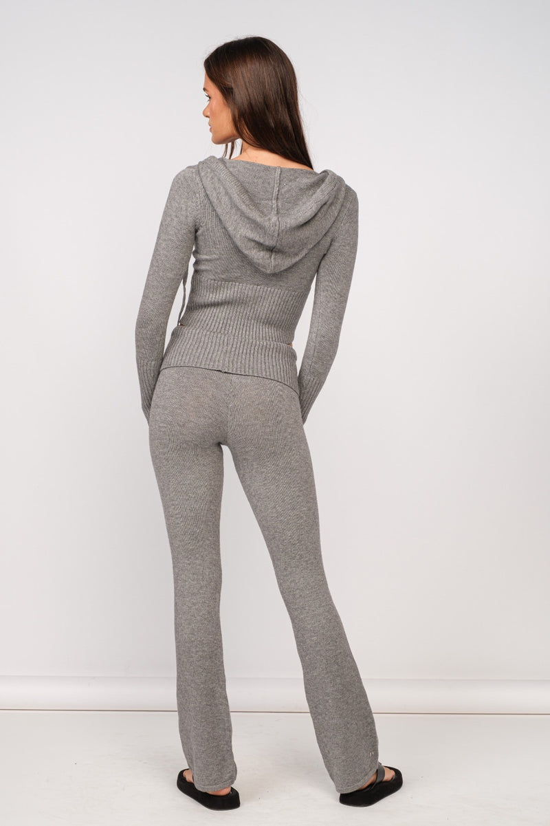 Hoodie Sweater Top With High Waist Pant Set