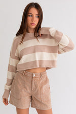 Long Sleeve Color Crop Striped Sweater