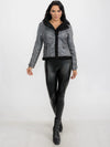 Stylish gray PU pleather jacket featuring a cozy fur-lined collar and front pockets, perfect for chic Long Island boutique fashion.