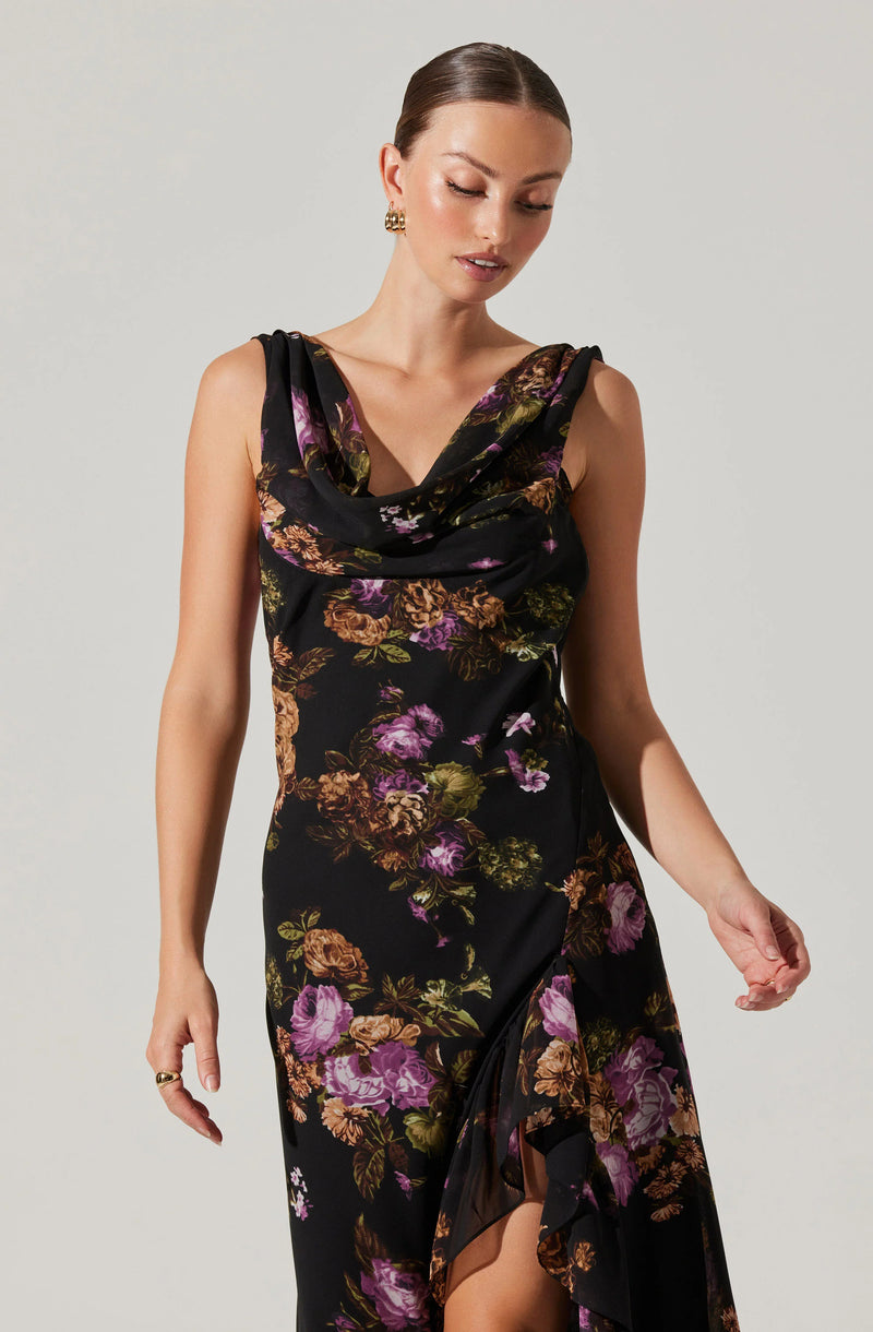 ASTR The Label Black Purple Floral Dress