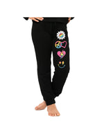 Butter Fleece Sweatpants With Happy Icons- Girls
