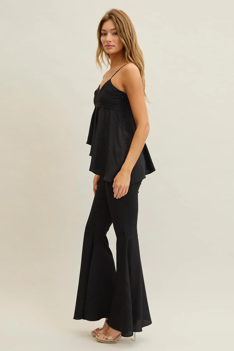Woven Cami Top w Asymmetric Hem & Flare Pants