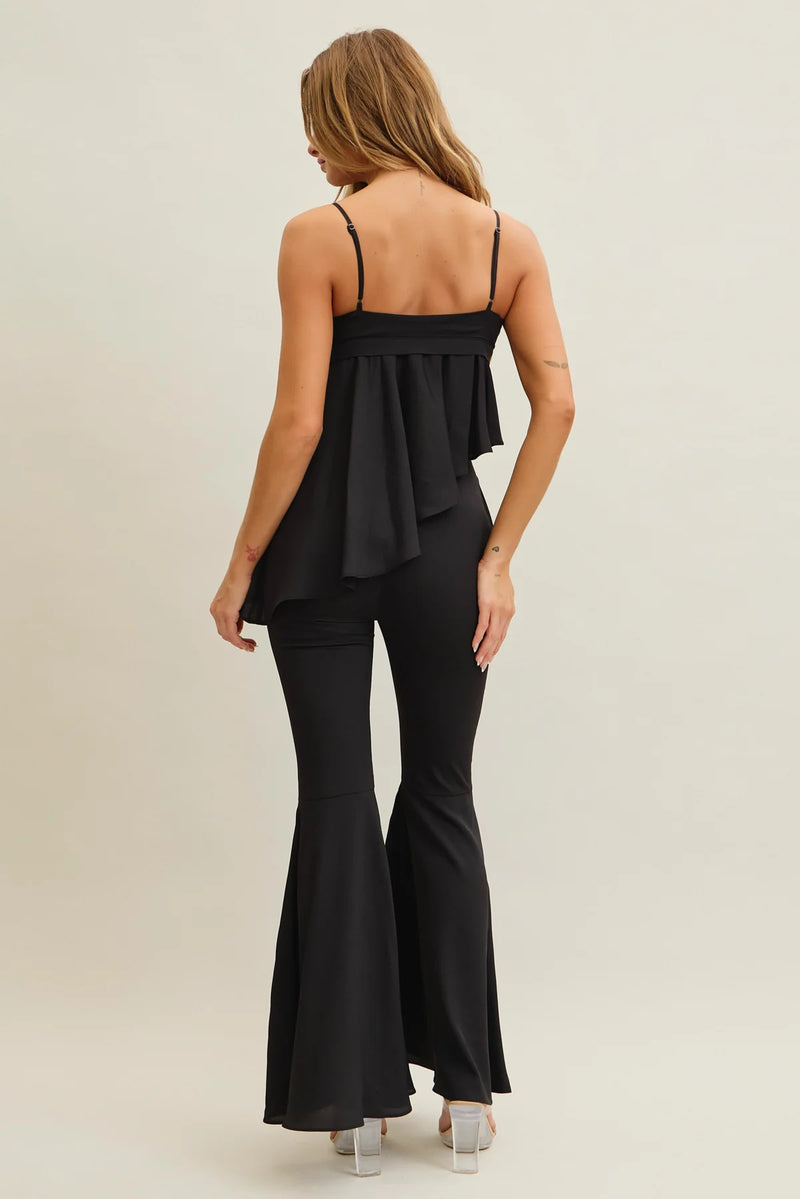 Woven Cami Top w Asymmetric Hem & Flare Pants