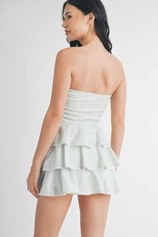 Scalloped Tiered Strapless Romper