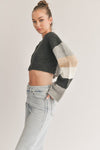 Color Blocked Bell Sleeve Cropped Cardigan