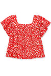 Floral Square Neck Ruffle Sleeve Top- Girls