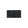 Sleek black chain wallet featuring a woven metallic trim, perfect for adding a touch of elegance to any Long Island boutique fashion ensemble.