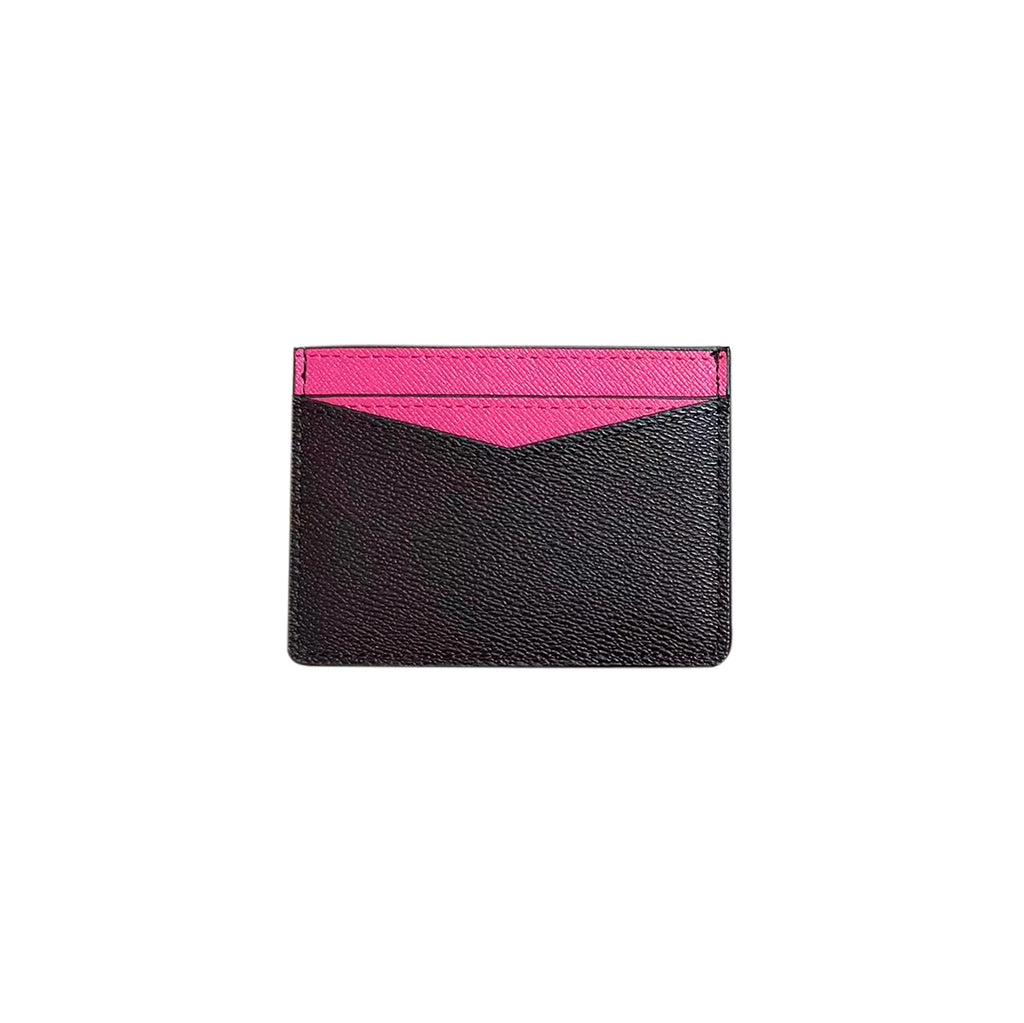 Sleek black BC credit card holder with a vibrant pink top panel and a textured finish, perfect for stylish Long Island boutique fashion.