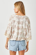 Border Print Front Wrap Kimono Top