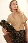 Distressed Slub Split-Neck Cropped Tee