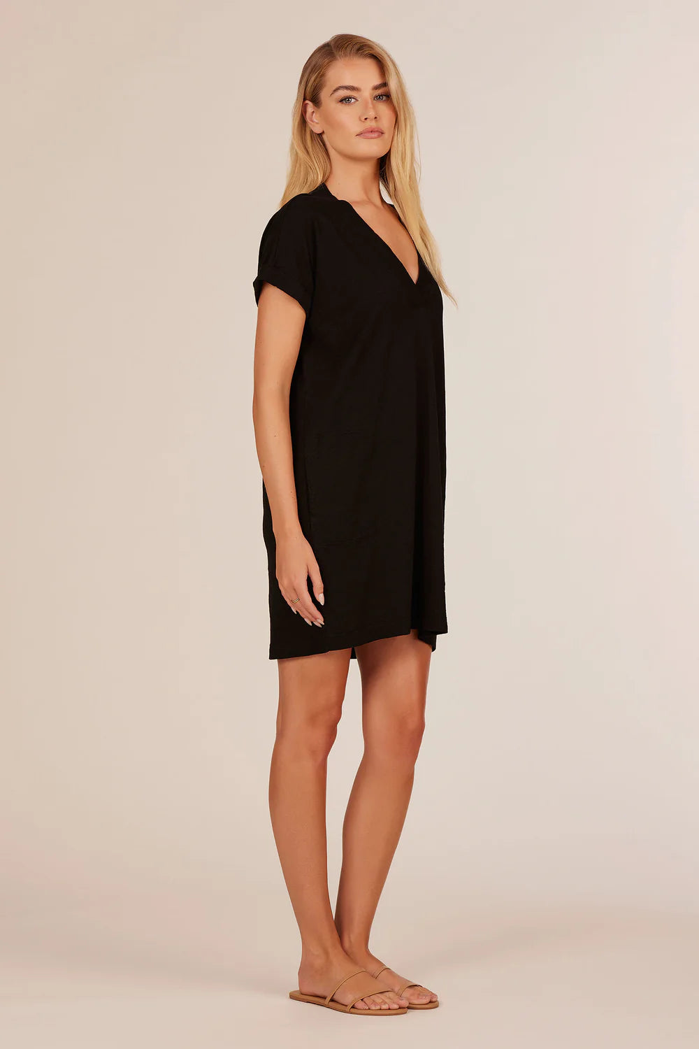 Rolled Cuff V-Neck T-Shirt Dress