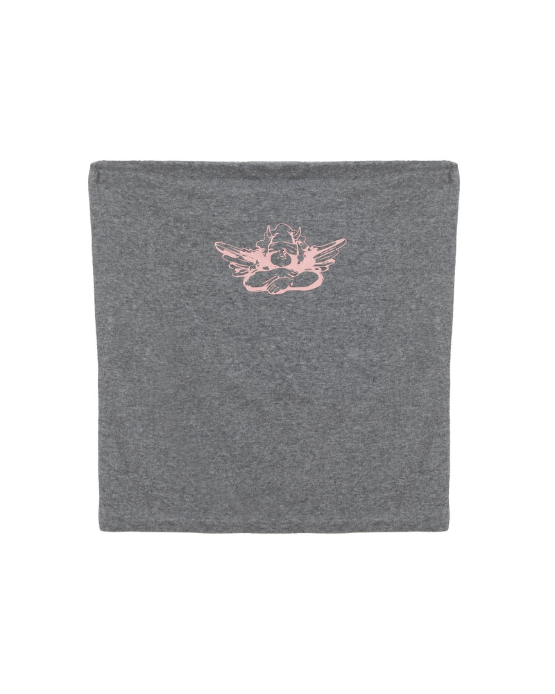 Gray tube top featuring a pink graphic design, offering a trendy and casual look perfect for Long Island boutique fashion.