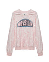 Soft pink hoodie featuring a rhinestone-embellished “BOYS LIE” design, perfect for cozy yet stylish looks in Long Island boutique fashion.