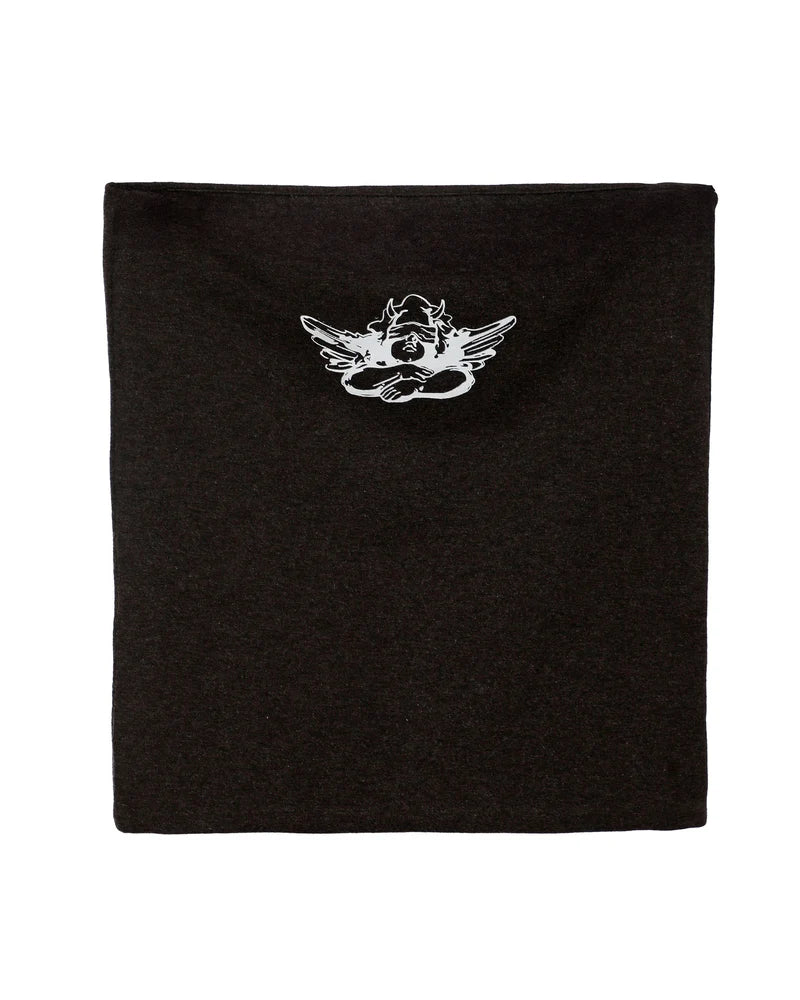 Rhinestone-embellished black tube top featuring a stylish graphic, perfect for trendy looks at a Long Island women’s boutique.