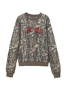 Camouflage crewneck sweatshirt featuring bold red "1-800 BOYS LIE" text, perfect for casual wear at a Long Island women’s boutique.