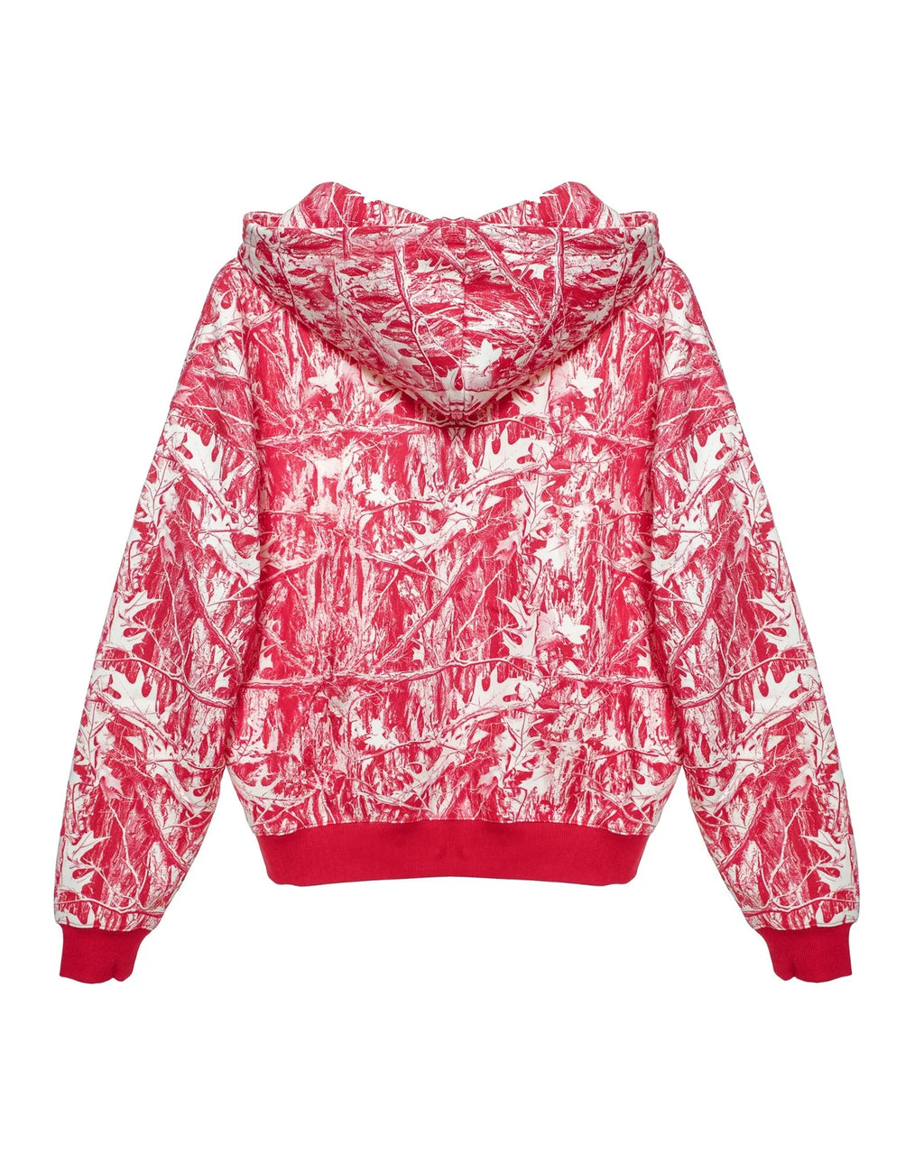Vibrant red camo hoodie featuring a bold white "boys lie" logo, perfect for trendy streetwear in Long Island boutique fashion.
