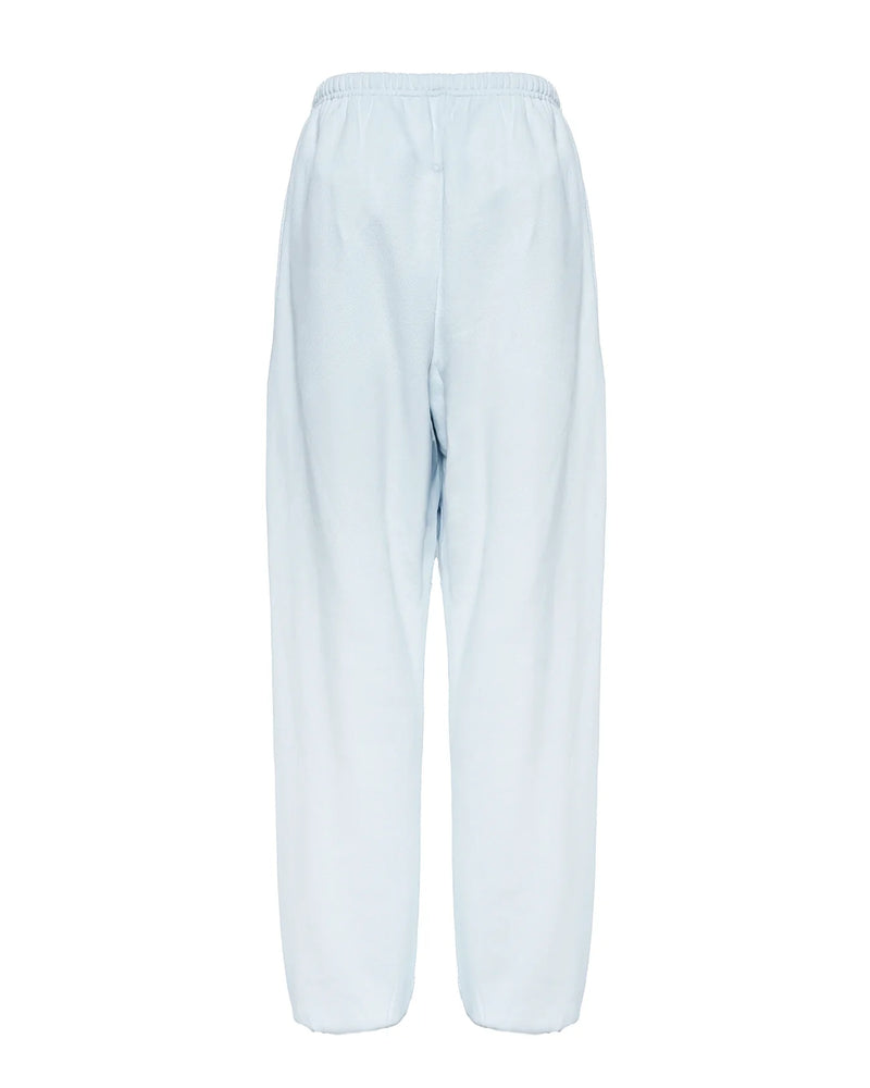 Light blue, relaxed-fit Kimmy Pant featuring an elastic waistband, perfect for casual wear in Long Island boutique fashion.