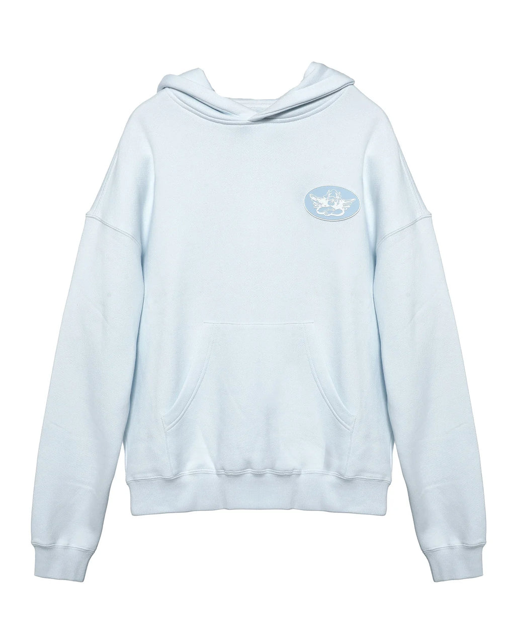 Light blue Georgia Rules racer hoodie featuring a relaxed fit and front pocket, perfect for casual wear at this Long Island boutique fashion.