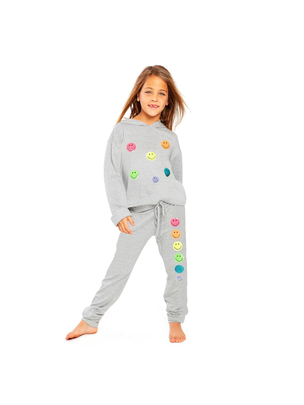 Butter Fleece Sweatpants With Smiley Patches- Girls