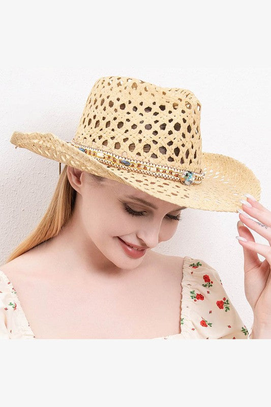 Boho Band Cutout Straw Sun Hat
