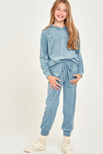Solid Terry Hoodie And Jogger Pants Set- Girls