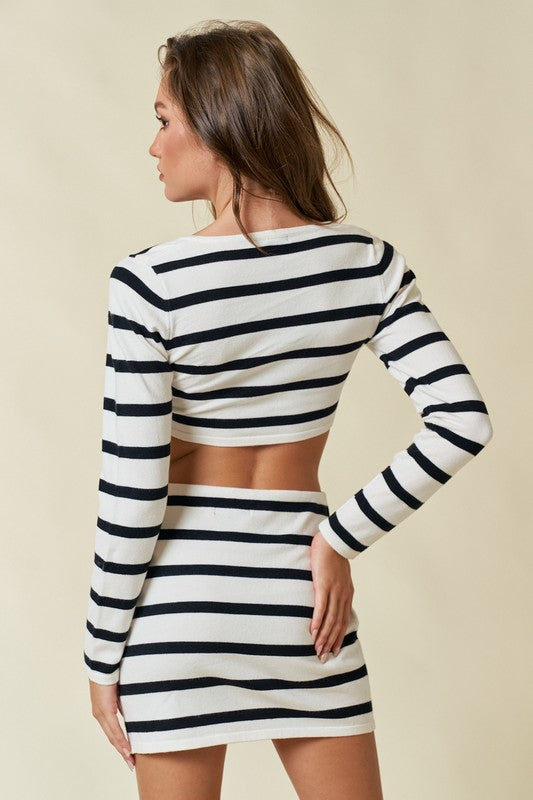 Striped Sweater Rosette Crop Top