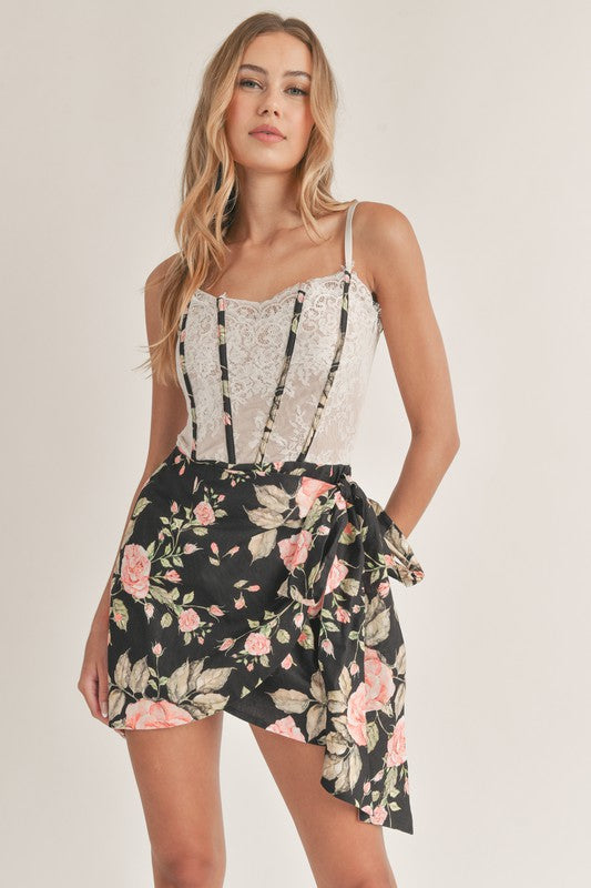Flower Corset Wrap Mini Dress