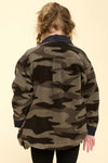 Camouflage Printed Faux Button Down Jacket- Girls