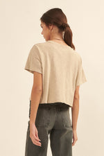 Distressed Split-Neck Cropped Tee