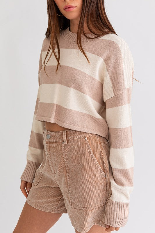Long Sleeve Color Crop Striped Sweater