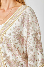 Border Print Front Wrap Kimono Top
