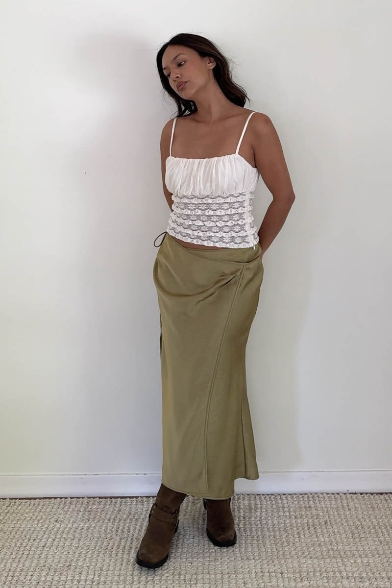 Mesh Ruched Bust Fitted Lace Cami Top