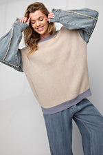Denim Sleeves Sweater Pullover