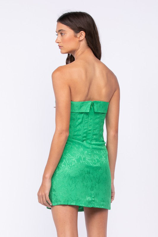 Floral Satin Strapless Mini Dress