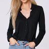 Long Sleeve Collar Button Front Top