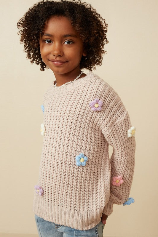 Hand Made Floral Crochet Sweater- Girls