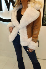 SHACI Collared Faux Fur Suede Jacket