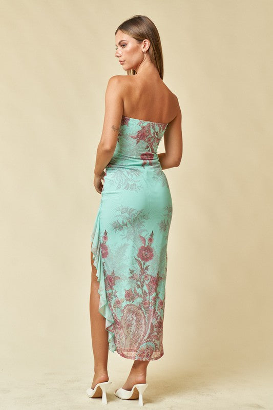 Tube Maxi Asymmetrical Ruffle Dress