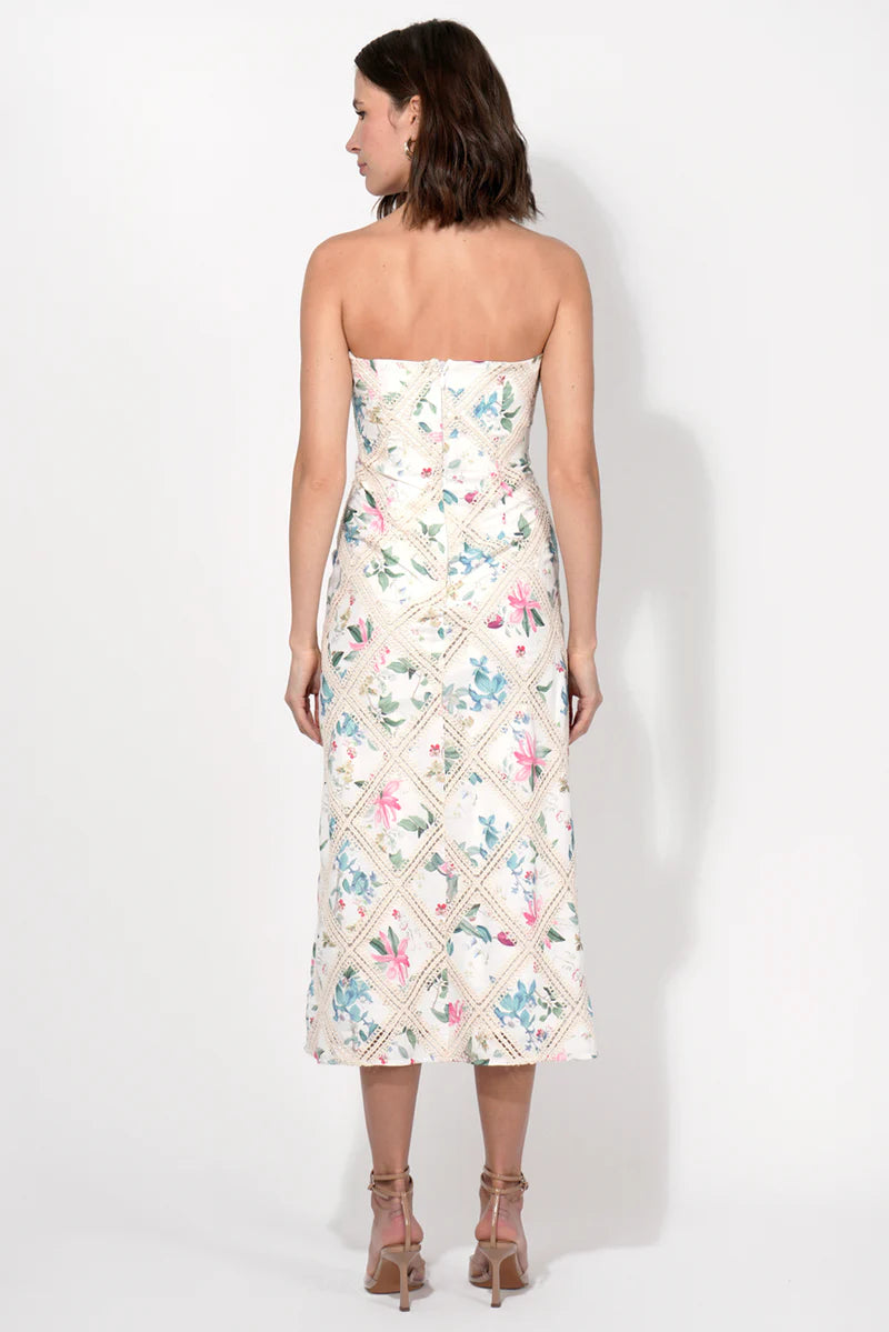 adelyn rae Manon Crochet Printed Strapless Midi Dress