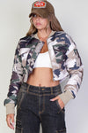 Camouflage Printed Zip Up Bomber Jacket