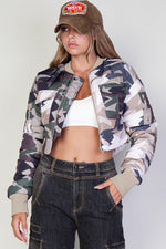 Camouflage Printed Zip Up Bomber Jacket