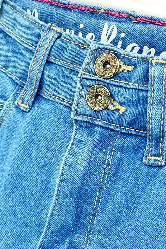 Glitter Double Button Jeans- Girls