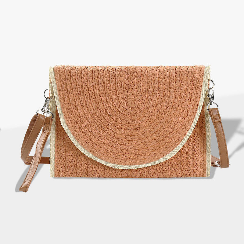 Frayed Trip Two Tone Straw Clutch Crossbody Bag
