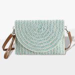 Color Striped Two Tone Straw Clutch Crossbody Bag