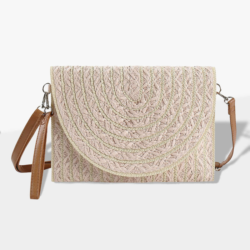 Color Striped Two Tone Straw Clutch Crossbody Bag