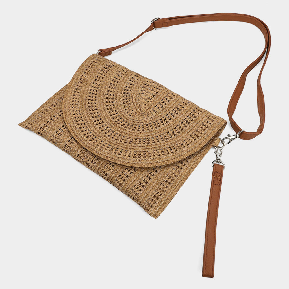 Woven Pattern Straw Clutch Crossbody Bag