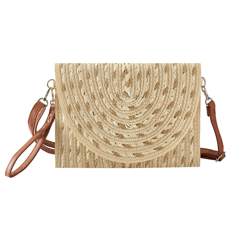 Gold Threads Mixed Straw Clutch Bag