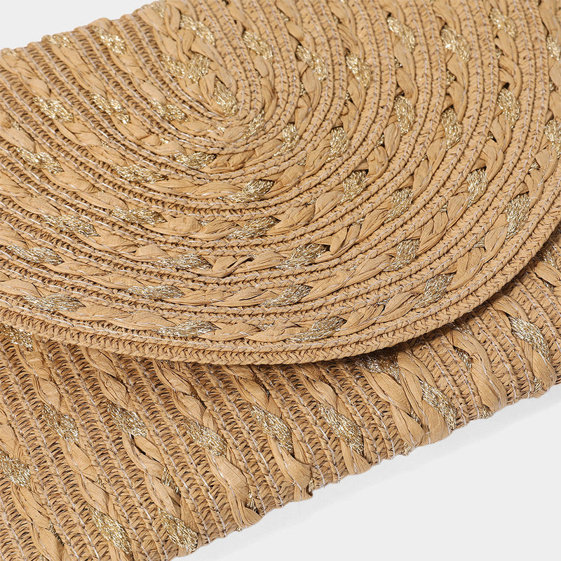 Gold Threads Mixed Straw Clutch Crossbody Bag