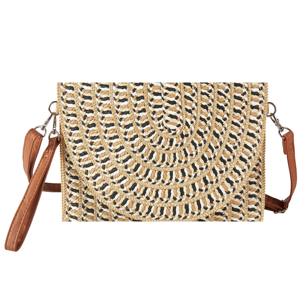 Multi Color Straw Clutch Crossbody Bag