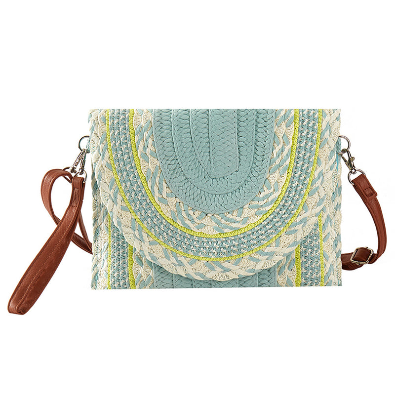 Multi Pattern Straw Clutch Crossbody Bag